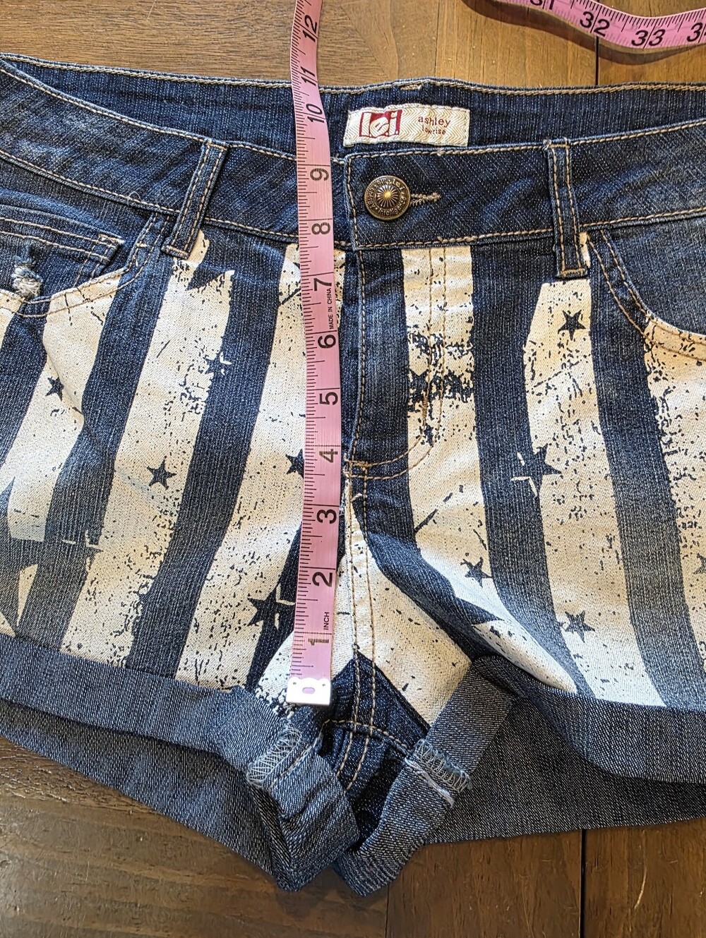 American Flag Jean Shorts Sz 15 America Flag Stars Stripes Patriotic USA Set 2 - Picture 7 of 13